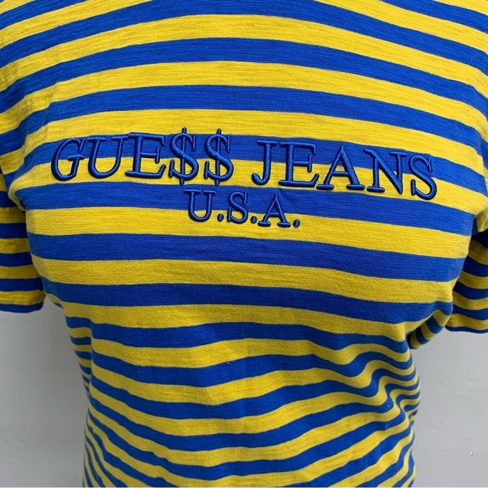 Guess X Asap Rocky Blue and Yellow striped Tee. Size Small